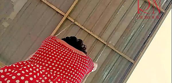  Cute housewife has fun without panties on the swing. Slut swings and shows her perfect pussy.